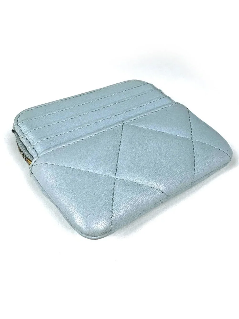 Chanel Coin Case 19 CC Logo Zip Leather Light Blue